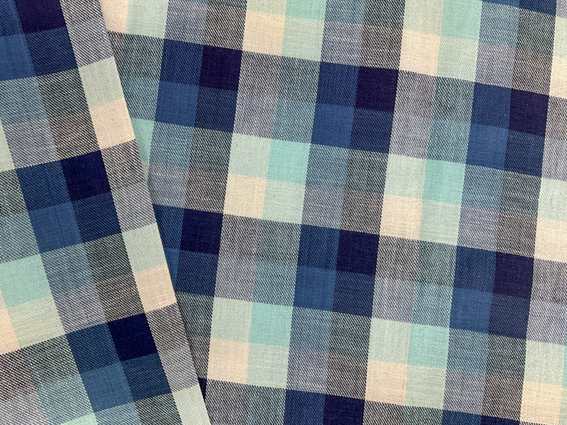 Blue Famous Maker Linen Paid Twill Woven Fabric