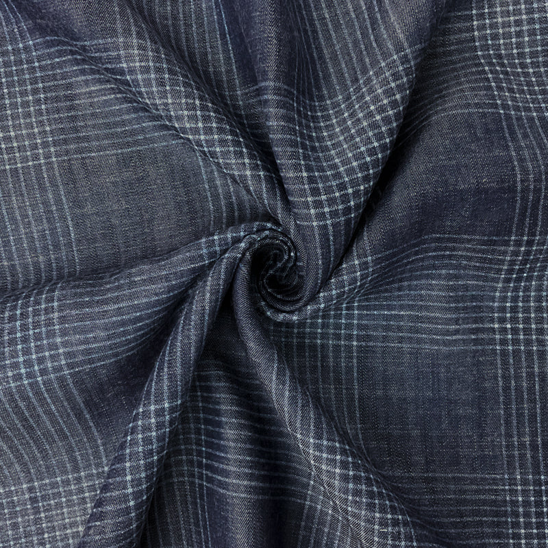 Blue Famous Maker 5 oz. Cotton Rayon Plaid Twill Chambray Fabric