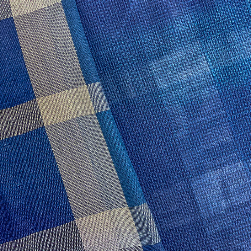 Blue Famous Maker Cotton Check Plaid-Stripe Double Gauze Woven Fabric