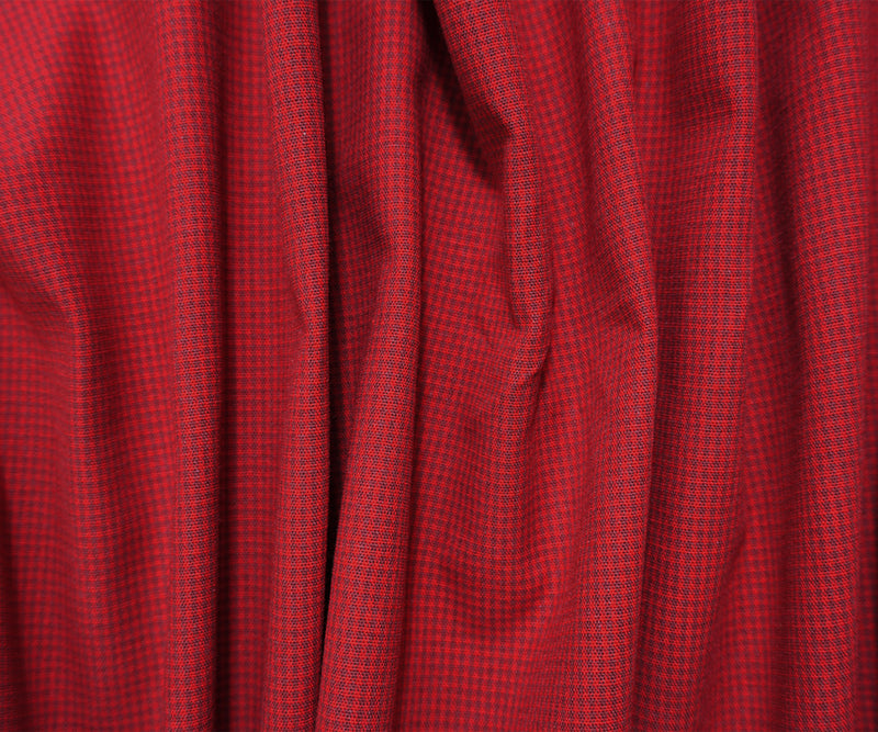 Red-Deep Burgundy Cotton Micro Check Woven Fabric