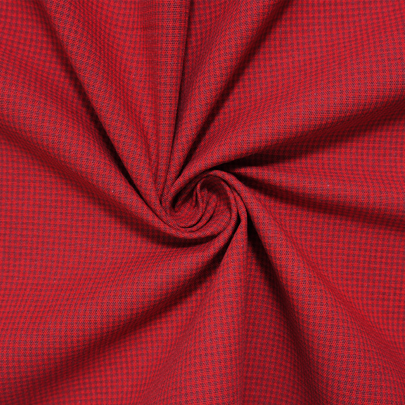 Red-Deep Burgundy Cotton Micro Check Woven Fabric