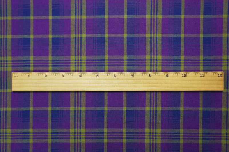 2 1/2 YD PC Purple-Multi Cotton-Poly Plaid Madras Woven Fabric