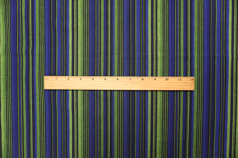 Green-Blue Cotton Stripe Woven Fabric
