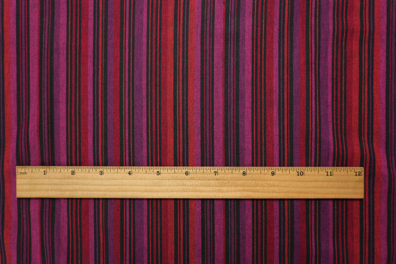 Red-Magenta Cotton Stripe Woven Fabric