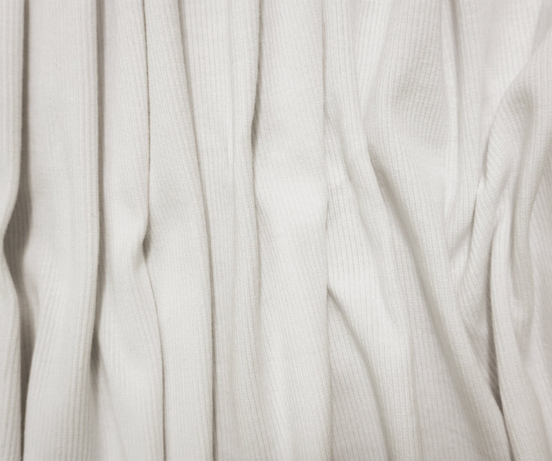 White Cotton-Spandex 2x2 Rib Knit Fabric
