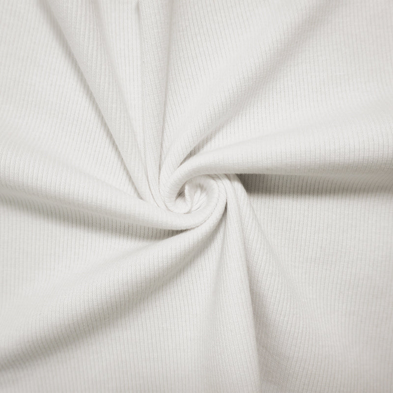 White Cotton-Spandex 2x2 Rib Knit Fabric
