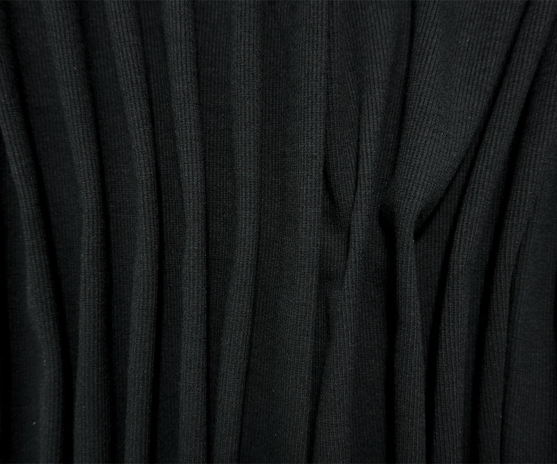 Black Cotton-Spandex 2x2 Rib Knit Fabric
