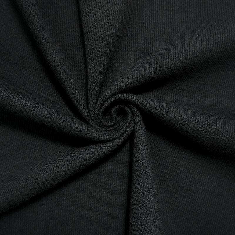 Black Cotton-Spandex 2x2 Rib Knit Fabric