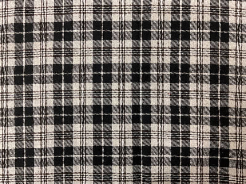 Black-White-Brown Poly Cotton Plaid Flannel Twill Woven Fabric