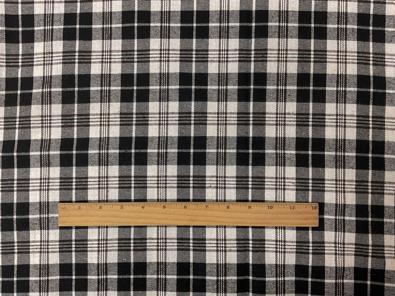 Black-White-Brown Poly Cotton Plaid Flannel Twill Woven Fabric