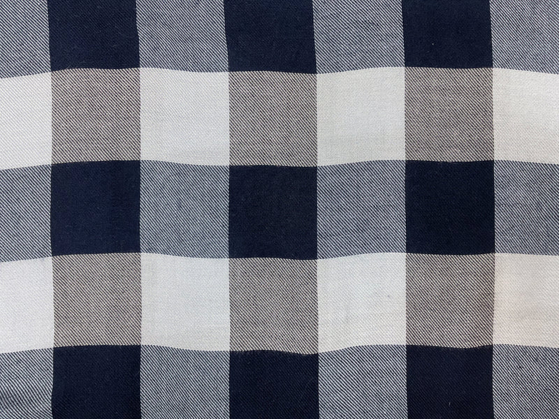 Blue-White-Navy Rayon Check Twill Woven Fabric