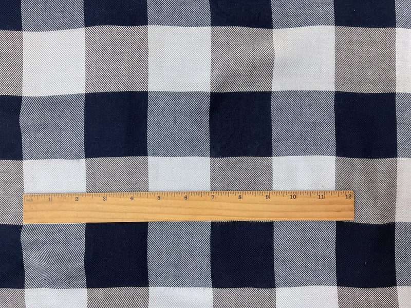 Blue-White-Navy Rayon Check Twill Woven Fabric