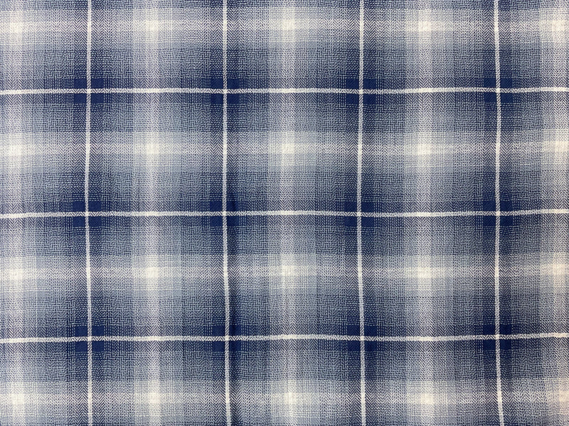 Blue-White Cotton Plaid Herringbone Twill Gauze Woven Fabric