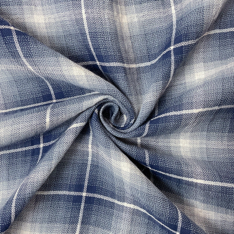Blue-White Cotton Plaid Herringbone Twill Gauze Woven Fabric