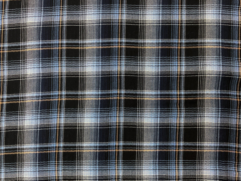 Blue-Black-Multi Cotton Plaid Herringbone Twill Woven Fabric