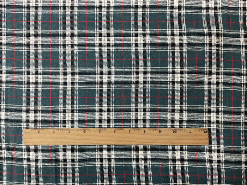 Deep Teal Gray-Multi Poly Cotton Plaid Flannel Twill Woven Fabric