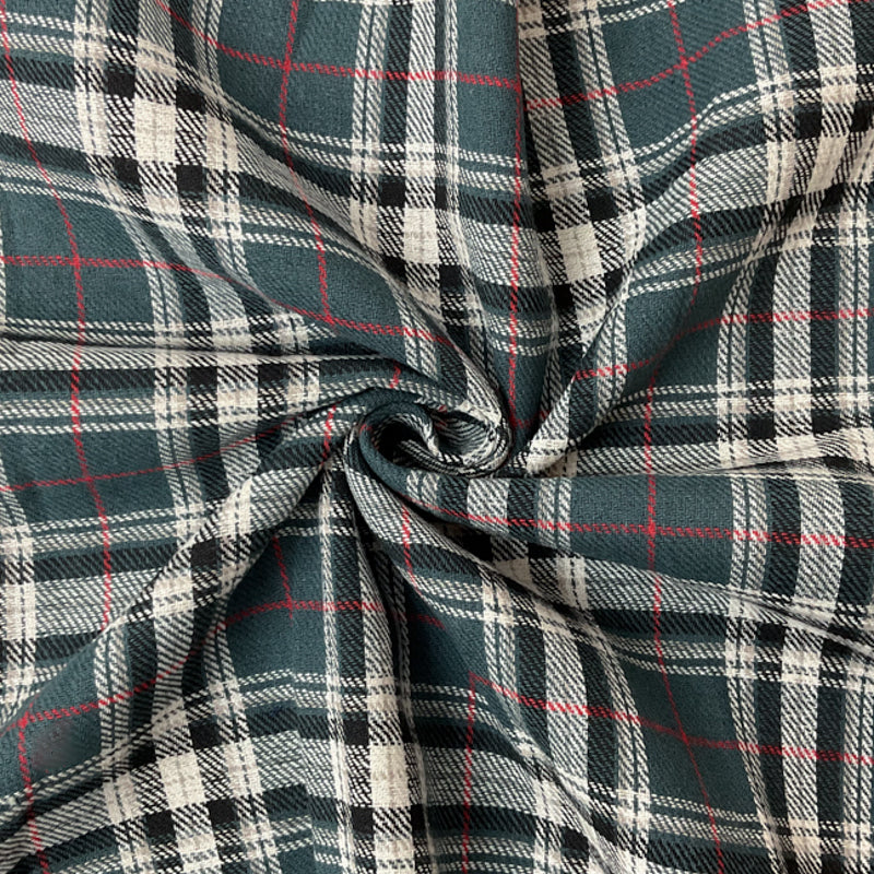 Deep Teal Gray-Multi Poly Cotton Plaid Flannel Twill Woven Fabric