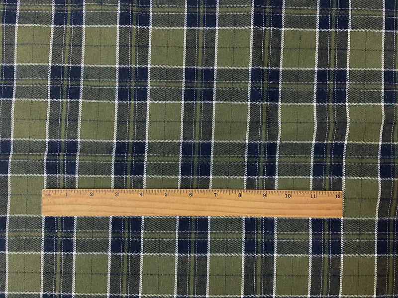 Green-Navy-White Poly Cotton Plaid Flannel Twill Woven Fabric
