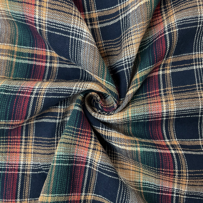 Navy-Orange-Multi Cotton Plaid Herringbone Twill Woven Fabric