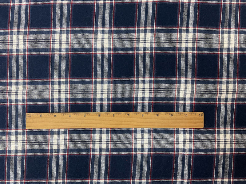 Navy-Red-White Cotton Plaid Flannel Twill Woven Fabric