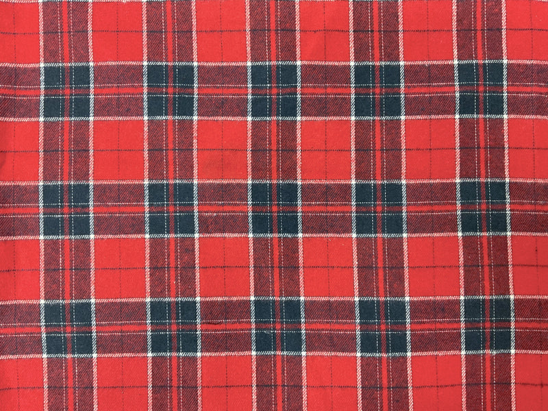 Red-Navy-White Cotton Plaid Flannel Twill Woven Fabric