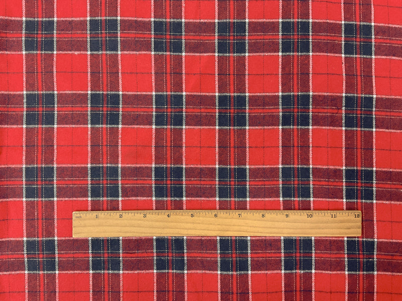 Red-Navy-White Cotton Plaid Flannel Twill Woven Fabric