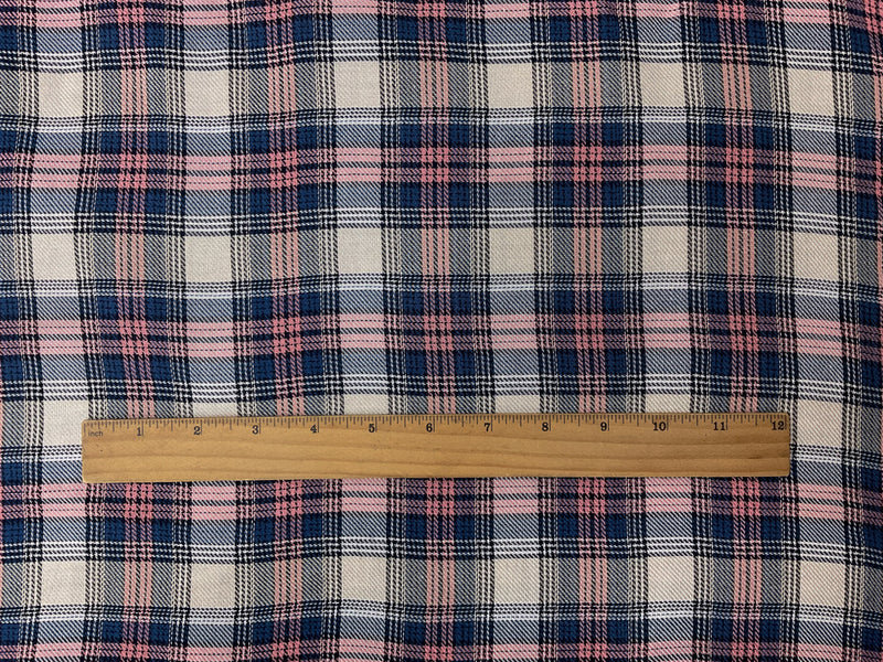 Blue-Pink-Multi Poly Viscose Cotton Check Twill Woven Fabric