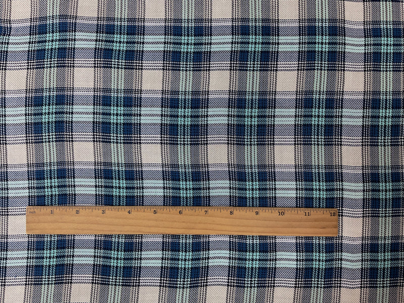 Blue-White-Multi Rayon Plaid Twill Woven Fabric