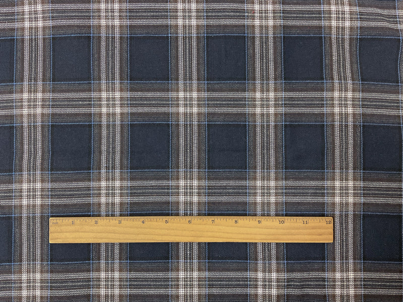 Blue-Brown-Multi Rayon Cotton Plaid Flannel Twill Woven Fabric