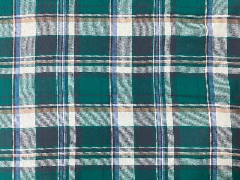 Green-Blue-Multi Cotton Flannel Twill Woven Fabric