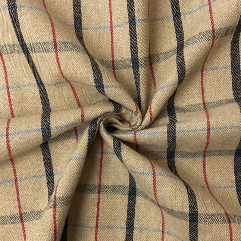 Beige-Multi Poly Cotton Plaid Flannel Herringbone Woven Fabric
