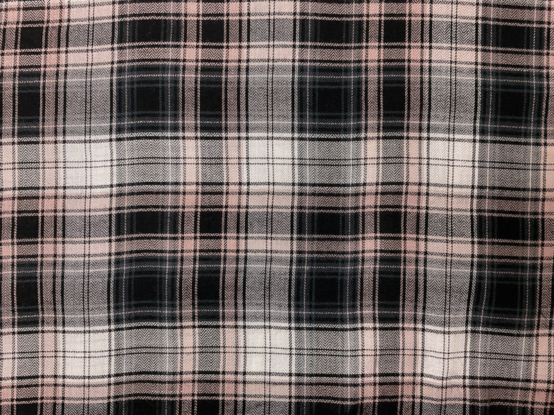 Black-Pink-Mulgi Rayon Plaid Herringbone Twill Gauze Woven Fabric