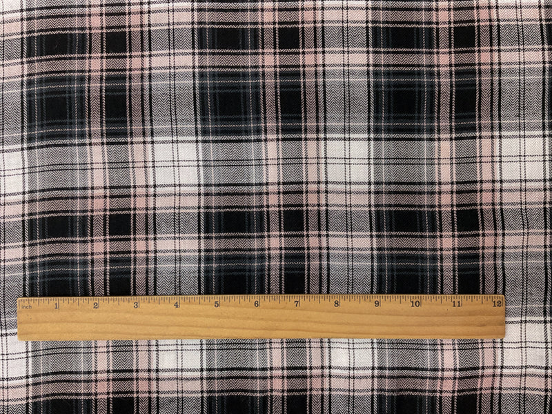 Black-Pink-Mulgi Rayon Plaid Herringbone Twill Gauze Woven Fabric