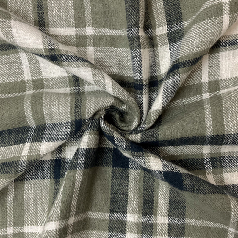Green-Navy-Multi Cotton Plaid Flannel Twill Woven Fabric