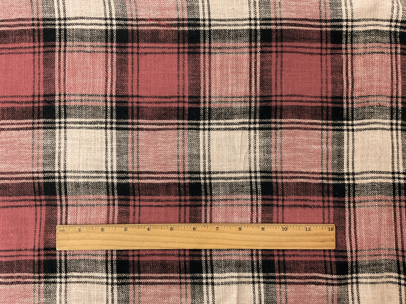 Pink Cotton Plaid Flannel Twill Woven Fabric