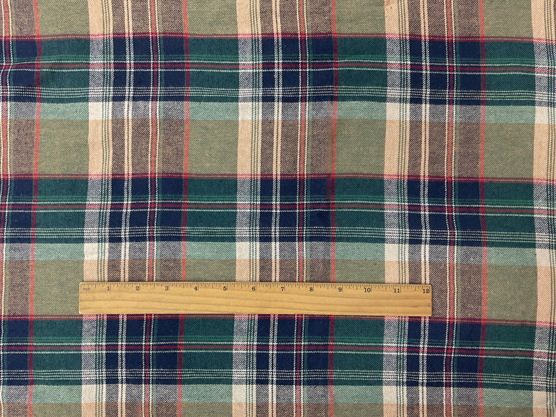 Navy-Green-Multi Cotton Flannel Twill Woven Fabric