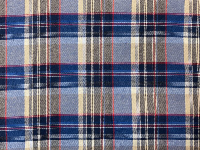 Blue-Red-Multi Cotton Plaid Flannel Twill Woven Fabric