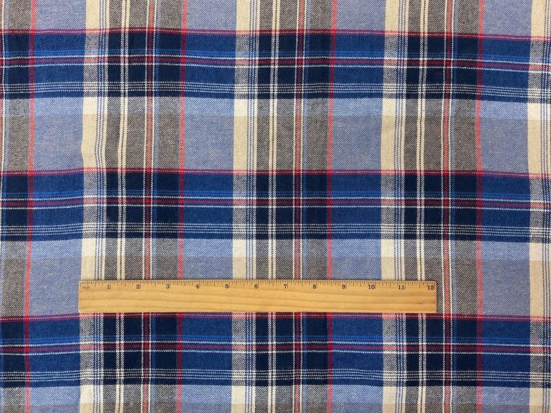 Blue-Red-Multi Cotton Plaid Flannel Twill Woven Fabric
