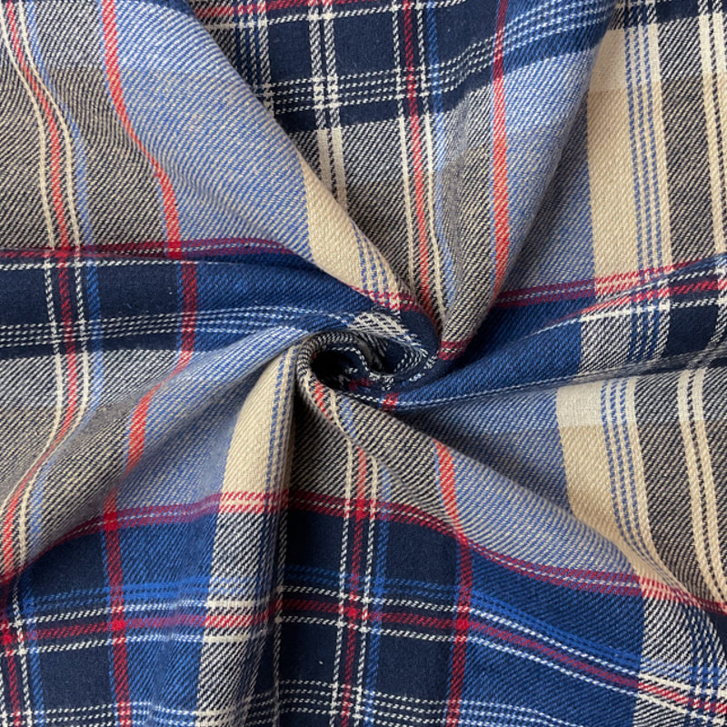 Blue-Red-Multi Cotton Plaid Flannel Twill Woven Fabric