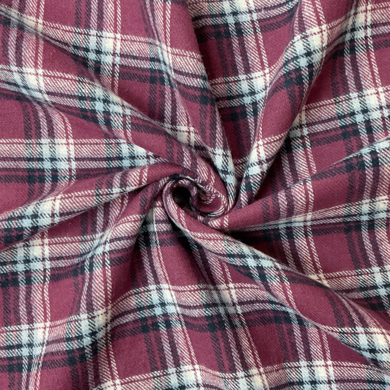 Magenta Purple-Multi Cotton Plaid Flannel Twill Woven Fabric