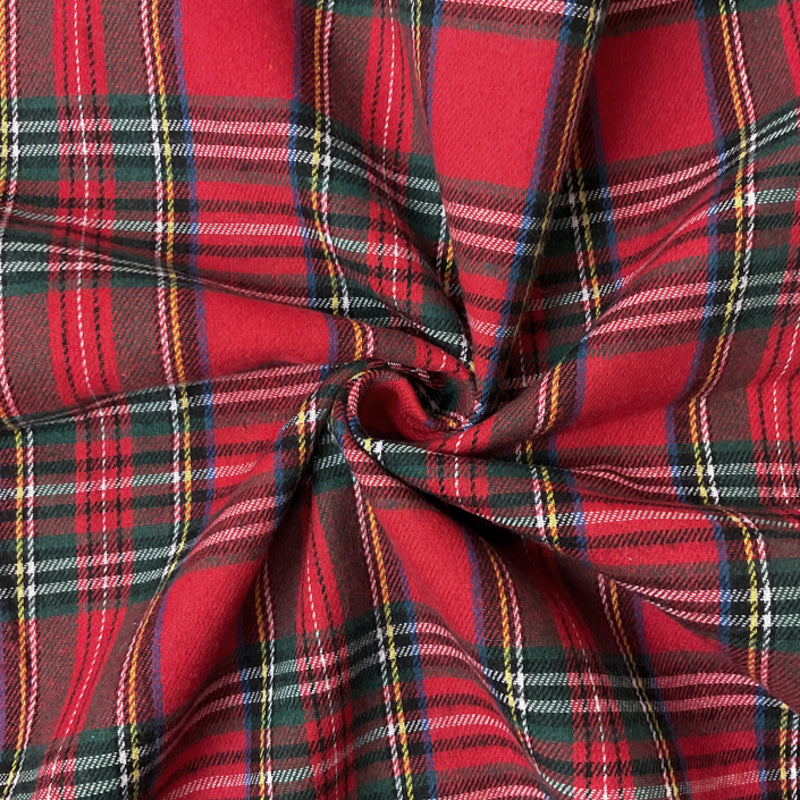 Red-Green-Multi Poly Cotton Plaid Flannel Twill Woven Fabric