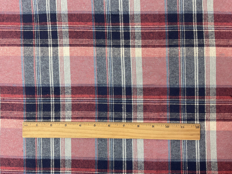 Red-Blue-Multi Cotton Plaid Flannel Twill Woven Fabric