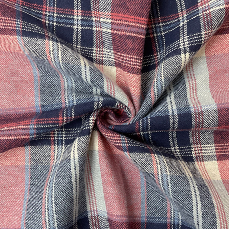 Red-Blue-Multi Cotton Plaid Flannel Twill Woven Fabric