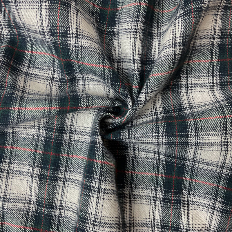 Deep Navy-Multi Poly Cotton Plaid Flannel Twill Woven Fabric