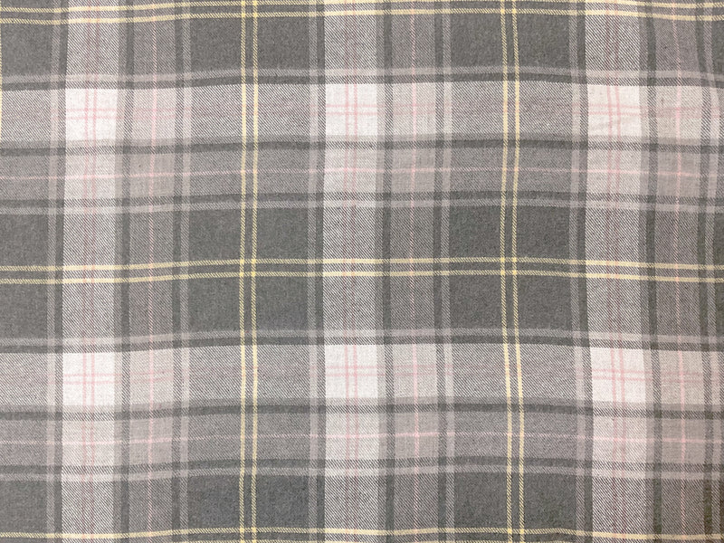 Gray-Yellow-Multi Cotton Plaid Flannel Twill Woven Fabric