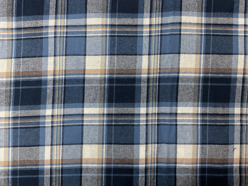 Blue-Brown-Multi Cotton Plaid Flannel Twill Woven Fabric