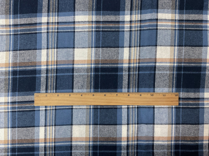 Blue-Brown-Multi Cotton Plaid Flannel Twill Woven Fabric