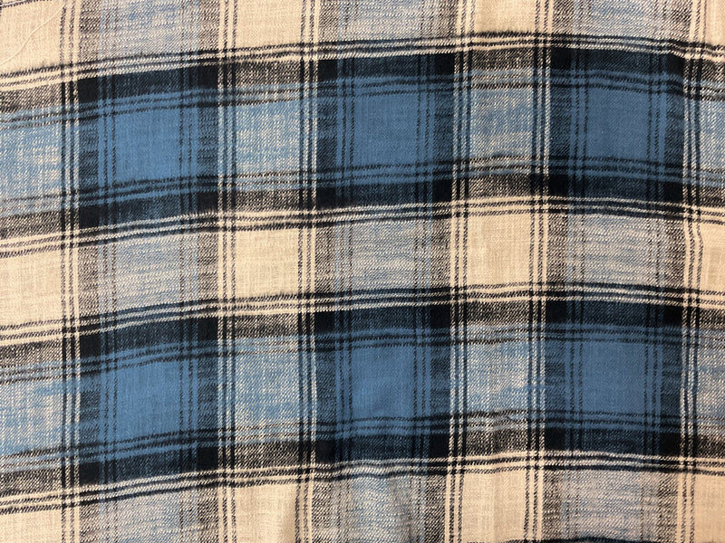Blue-Ivory-Multi Cotton Plaid Flannel Twill Woven Fabric