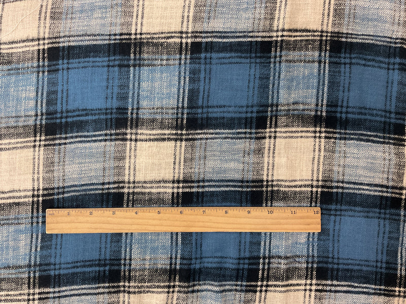 Blue-Ivory-Multi Cotton Plaid Flannel Twill Woven Fabric