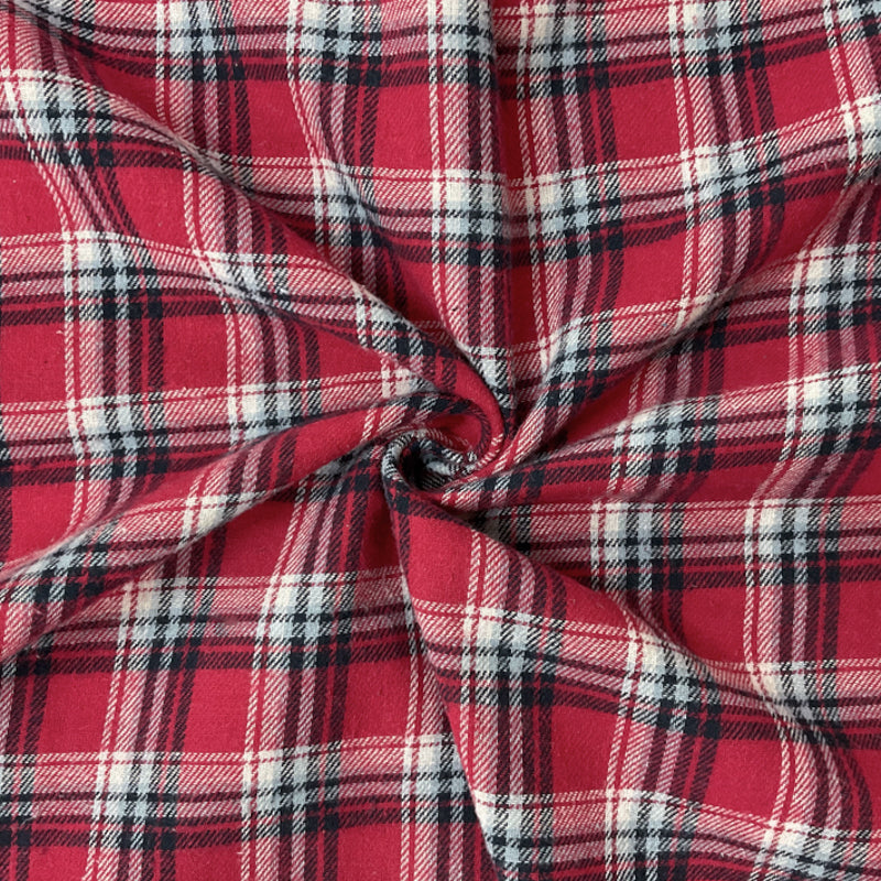 Red-Navy-Multi Cotton Plaid Flannel Twill Woven Fabric